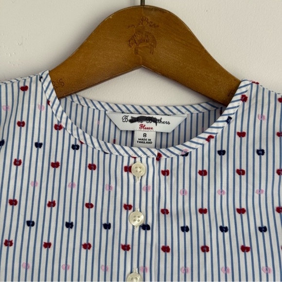 NWOT Brooks Brothers Girls Top Size 8 Blue Striped Embroidered - Picture 2 of 4